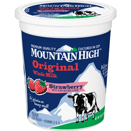 Mountain High Original Strawberry yogurt, front of package.