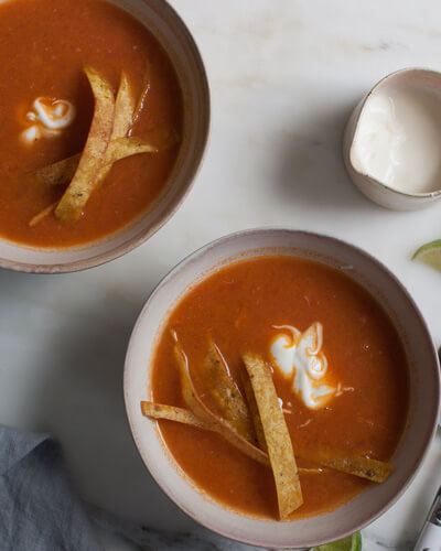two bowls of chicken tortilla soup