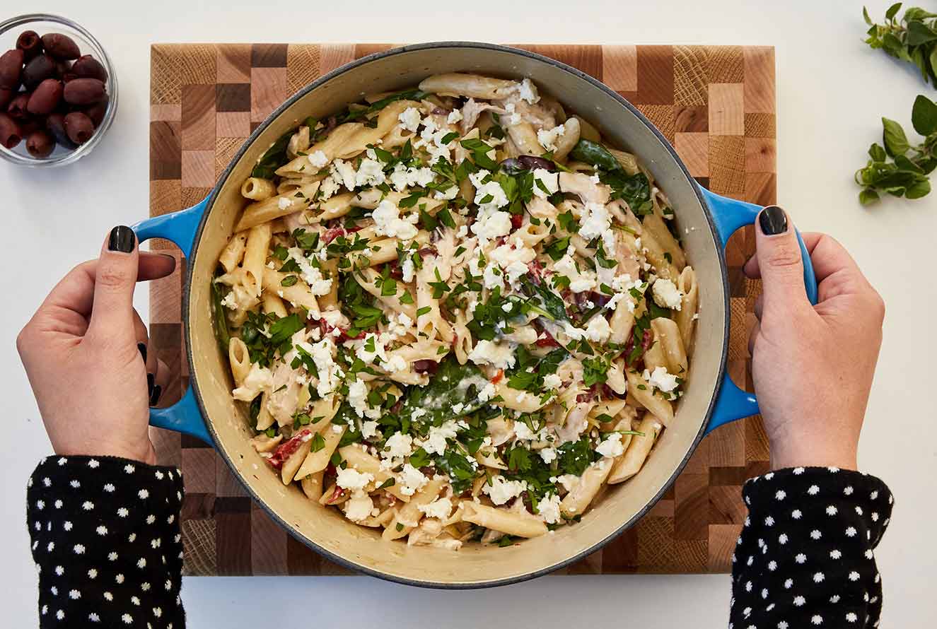 One-Pot Creamy Greek Chicken And Vegetable Penne