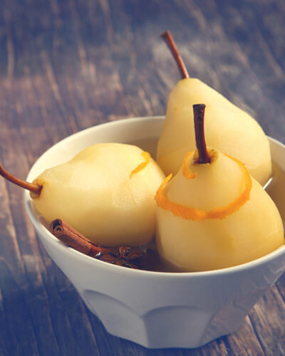 bowl of poached pears