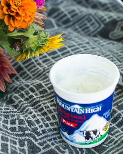 yoghurt tub on a picnic blanket